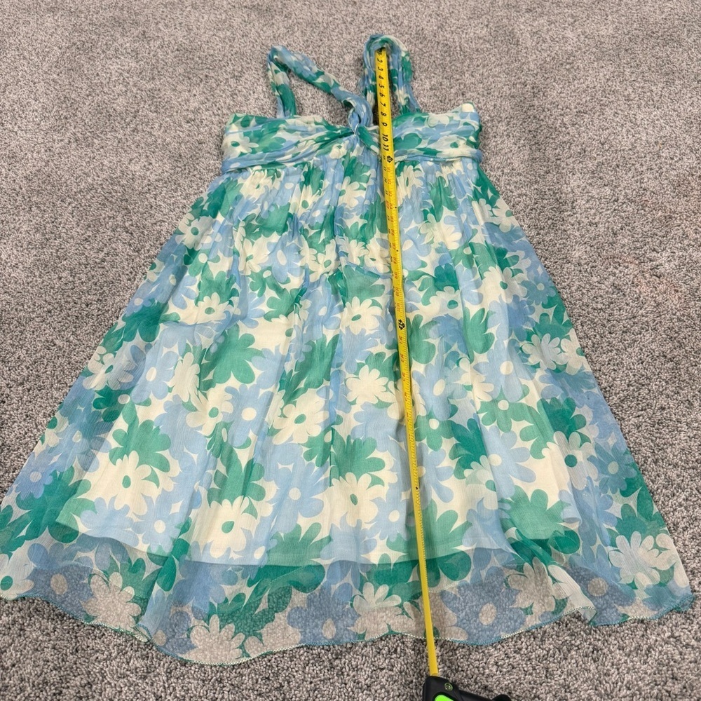 Vtg Studio M 100% Silk Blue Green Floral Halter Top Babydoll Dress Y2K Women’s M - Picture 2 of 8